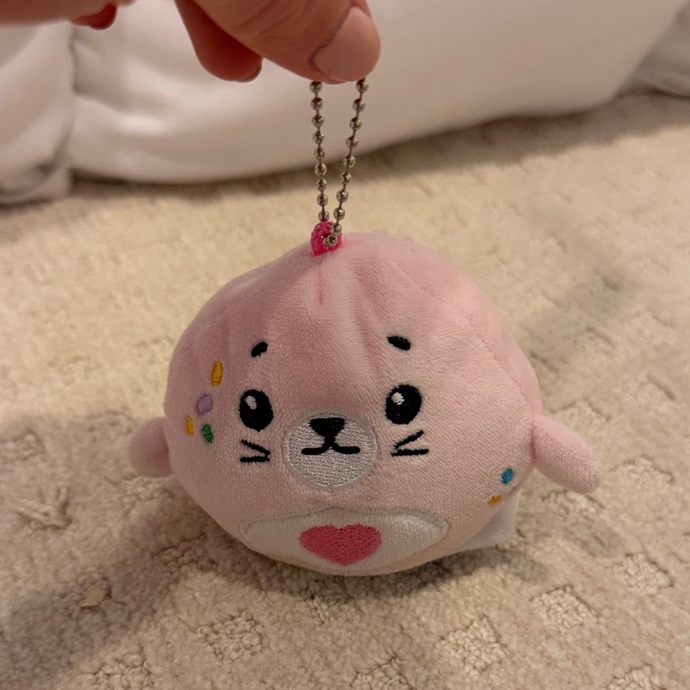 Cute Pink Seal Plush Keychain reversible